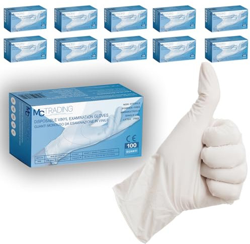 MCT INTERNATIONAL Staubfreie Vinyl-Handschuhe – CE-zertifiziert, ideal für medizinische Zwecke, Labor und Lebensmittel, strapazierfähig, rutschfest, beidhändig, AQL 1,5, DPI Kategorie III (S-1000 PCS)