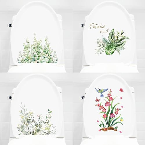 PIMXL 4 PCS Adesivo Decorativo per Porta e Bagno, Decalcomanie per Mobili, Adesivi Decorativi per Mobili, Decalcomanie da Parete autoadesive Floreali per bagni e Toilette per Camera da Letto