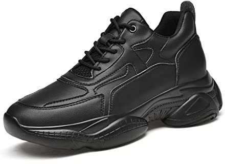 TUMAHE Herren Aufzug Schuhe, Mode Taller Trainer Komfortable Unsichtbare Höhe Erhöhung Schuhe Leder Mode Design Walking Schuhe Für Männer,Black 6cm,44 EU