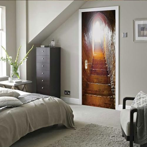 3d türtapete selbstklebend 90x200cm(35.43 inches * 78.74 inches) Treppen Sonnenschein Türtapete Selbstklebend Türfolie Poster Tapete Türaufkleber XXL Aufkleber Folie| Türposter Türklebefolie
