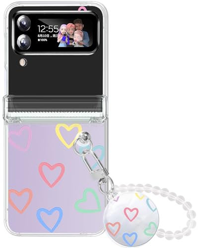 Custodia per Samsung Galaxy Z Flip 3, con catena, motivo a cuore, trasparente, con catenina per cellulare in policarbonato rigido, cover per Samsung Z Flip 3 5G Case 2024, motivo cuore