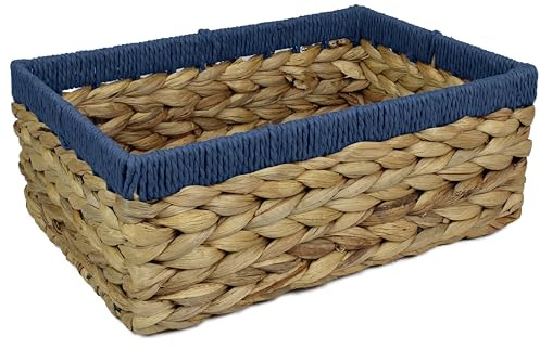 Pop-it-in-a-pelican Cestas pequeñas rectangulares de jacinto de agua para almacenamiento Cesta de mimbre natural y azul estantes abiertos Caja de regalo decorativa Baño pequeño mini bandeja