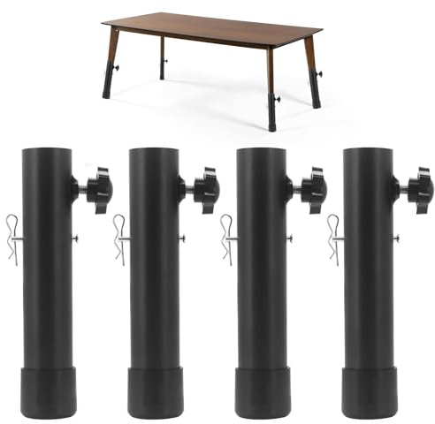 4 Stück Klappbare Tischbeinverlängerung, 20/44cm Verstellbarer Tischbeinverlängerung mit 4-Riegeln und 4-Verriegelungsstiften, Höhenverstellbar, Geeignet für Gerade Oder Gebogene Beinfalttische (20CM)