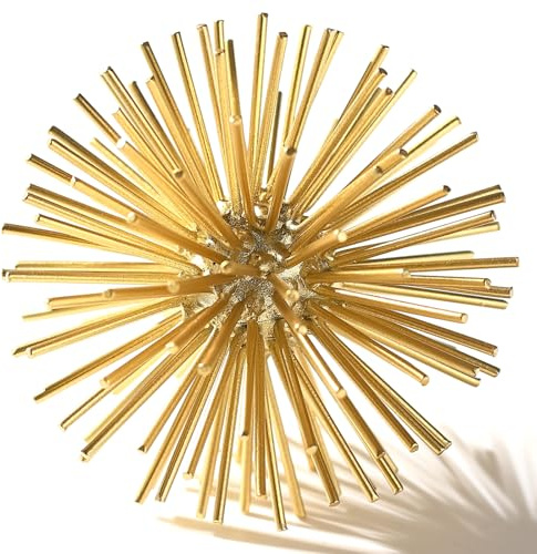 MOCOME Gold Sphere Decor, Metal Gold Starburst Tabletop Sculpture Decor, Modern Metal Starburst Centerpiece, Spike Ball Decoration for Home Metal Sphere Decor