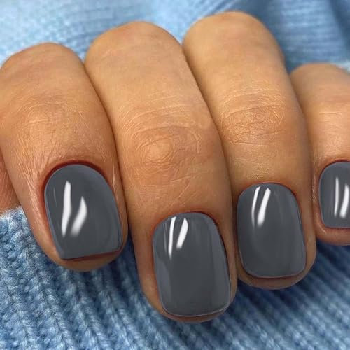 Boloshine 24 Pièces Faux Ongles Couleur Pure, Couverture Complète Ongle Artificiels Press on Nails, Acrylique French Manucure Ongles à Coller pour Femmes Filles, Nuages d'Encre et de Brume