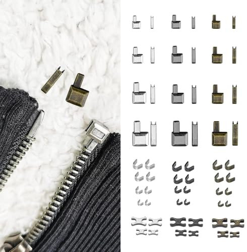 YBCCBY 60 Stücke Reißverschluss Reparatur Set Zinklegierung Reißverschlussstopper Reparaturset Reißverschluss Endstücke Endlosreißverschluss Stopper Zipper Reparatur Set Schieber für Jacke Nähen