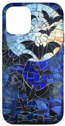 iPhone 14 Halloween Bat Night Sky Moon Stars Faux Stained Glass Mosaic Case
