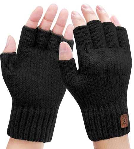 HeySocks Handschuhe Fingerlos Herren- Winter Thermisch Strickhandschuhe ohne fingerkuppen Angenehm weich für Männer zum Autofahren Arbeiten Tippen