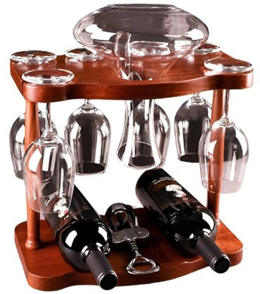 Hölzernes Tisch-Weinregal, rustikaler freistehender Weinglashalter, fasst 6 Kelche, 2 Weinflaschen, 1 Weinkühler, DIY-Installation