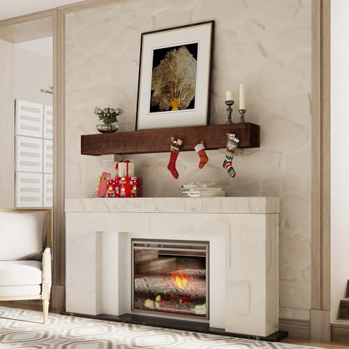 Heimlove Fireplace Mantel,48 Inch Mounted Mantles for Over Fireplace,Wall Mounted Rustic Wood Display Shelf for Home Decor,Rustic Farmhouse Fireplace Mantel Shelves| 48x 8x 6-Dark Walnut