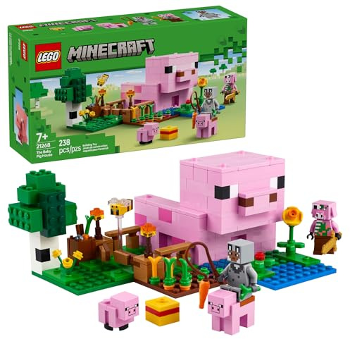 LEGO 21268 Minecraft Das Babyschwein-Haus – Farmhaus im Wald-Biom mit Figuren & Tieren, BAU- & Spielset, Geschenkidee für Kinder ab 7 Jahren