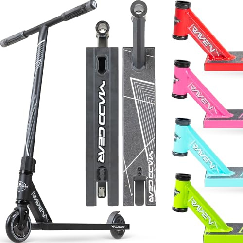 Madd Gear MG1 Raven Series Complete Trick-Scooter – Stunt-Scooter aus Flugzeugaluminium für Kinder ab 5 Jahren – Bester Profi-Scooter für Anfänger, Jungen und Mädchen (Schwarz/Schwarz)