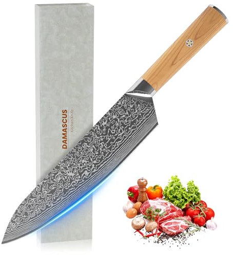 Ultra Sharp Kitchen Chef Knife 8 inch - Professional Damascus Kitchen Knife in Japanese high-Carbon Steel Core - Stainless Damascus Steel 67 Layer - Ergonomic Wood Handle