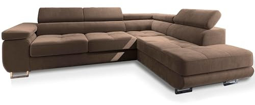 Masseno Ecksofa Selva R-S mit Schlaffunktion L-Form, Sofa mit Bettkasten, Wohnzimmersofa, Couch, Soffa, Bettsofa, Couchgarnitur- Beige, Monolith 09