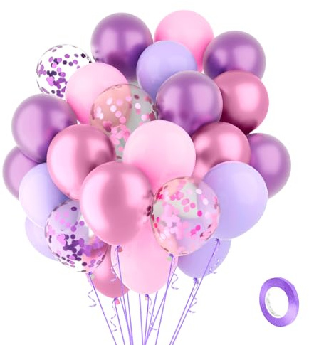 Luftballons Lila Rosa Ballons 60 Stück 30cm Violett Metallic Konfetti Violett Pink Latex Ballons 1 Rollen Lila Band Luftballon Girlande Luftballons Geburtstag Hochzeit Taufe Baby Shower Deko