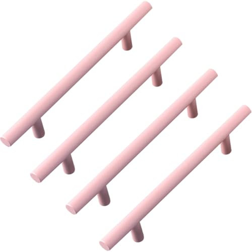 ZESLIV 4 stk T Stangengriff Rosa Möbelgriffe Türgriffe Bohrlochabstand 128mm, Griffe für Kinderzimmer, Küchenschrank, Schublade und Kommode
