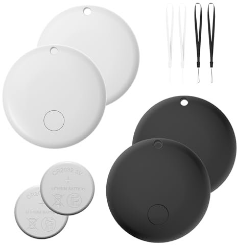 Air Tracker Tags 4 Pack with 2 pcs Replaceable Batteries, Bluetooth Tracking Device Works with Find My App Only Support iOS/macOS, for Vehicles, Wallet, Keys, Luggage, Suitcases, Bags, Bicycle