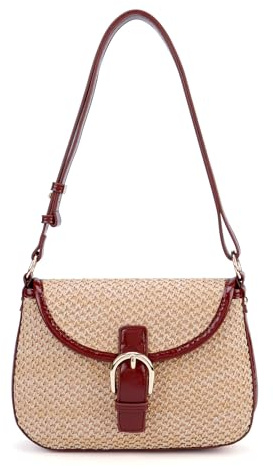 Faletony Stroh Umhängetasche Damen Strohtasche Sommer Strandtasche Crossbody Tasche Korbtasche Sommer Stroh Tasche für Reisen, Verabredung und Urlaub