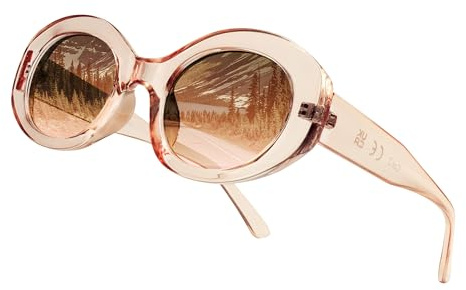 80Days Gafas de sol ovaladas para mujer, diseño vintage, protección UV400, Rosa Cristal/ Marrón Rosa Gradiente