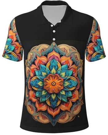 BGSHJVF Medaillon Kurzarm Poloshirt für Männer, Multi-Print, Golf, Anlass, Schwarz -, XXL