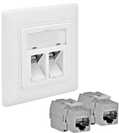 ProfiPatch Keystone Netzwerkdose LAN Dose Cat6A 500MHz Unterputz 2X RJ45 Port Anschluss POE CAT7,CAT6A,CAT6,CAT5 geschirmt weiß