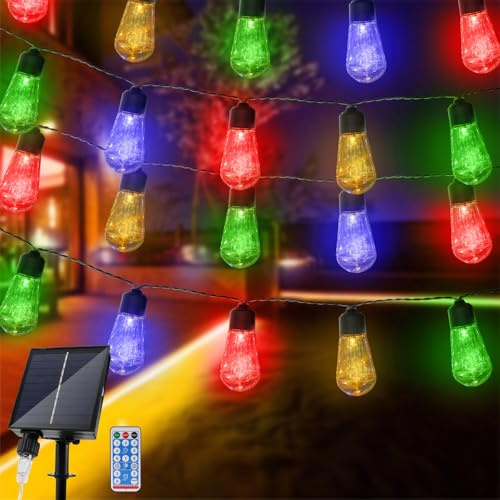 JIMACRO Solarleuchten für den Außenbereich, 6 m, solarbetrieben, wasserdicht, Solar-Lichterkette für Zuhause, Hof, Terrasse, Party, Hochzeit, bunt
