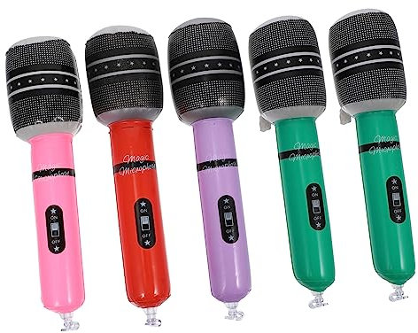 BESPORTBLE 5Pièces Microphone Gonflable Plastique Accessoire Pour Garçon Fille Pour Fêtes Anniversaire Et Activités Couleurs Aléatoires