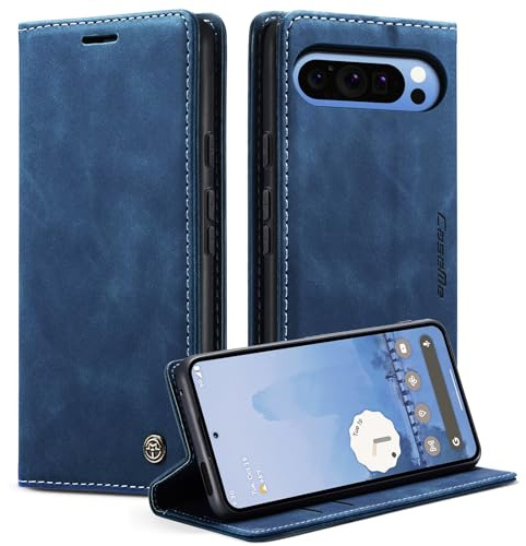 Azororo Cover per Google Pixel 9 Pro XL 5G, Premium PU Pelle Custodia, Magnetica Carta Fessura Portafoglio Case, Flip Cavalletto Custodia per Google Pixel 9 Pro XL - Blu