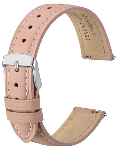 Anbeer 20mm Flat Thin Elegantes Echtes Leder Uhrenarmband, Schnellverschluss Ersatz Uhrenarmband für Frauen,Rosa mit Silberschnalle