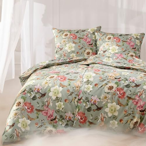 ESTELLA Traumstoff Mako Satin Bettwäsche Set - Bettgarnitur aus 100% Baumwolle - Hochwertig und Elegant - 135x200 cm + 80x80 cm - Design: Juno