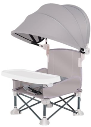 Baby Campingstuhl, Faltbar Babystuhl mit Abnehmbarem Tablett Und Sonnenschirm, Tragbarer Babysitz, Baby Strandstuhl, Kinder Esszimmerstuhl für Outdoor Camping S-trand Rasen (Gray)
