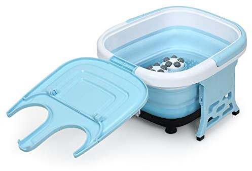 FANTASK Elektronische Fußbadewanne, Fußmassagegerät klappbar mit Heizung, Max. 48°C, 10-60 Min Timer, Multifunktionales Fußbad mit Sprudelfunktion & Infrarotlicht, inkl. Fernbedienung, 500W (Blau)