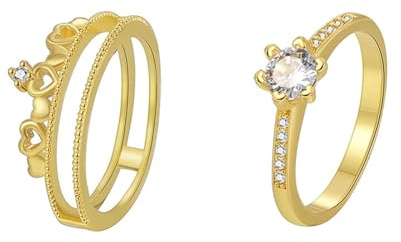 Wycian Freundschaftsringe Damen Wedding Rings 18K Gold Au750 Moissanit 2-Teiliges Set Größe 49 (15.6) Elegant für Tante Hochzeit Gravur