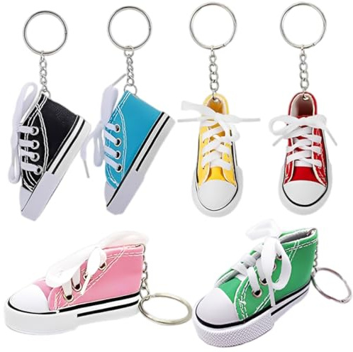HAUZMLL 6 Stück Mini Canvas Sneaker Schuh Keychain, Schlüsselanhänger Schuh Schuhe Mit Einem Echtem Schnürsenkel Schlüssel Anhänger Schuhe Turnschuh Schlüsselring für Frauen Souvenir Geschenk