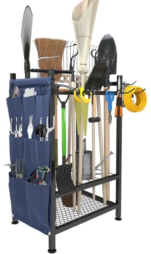 SAMRELAX Garden Tool Organizer, Garden Yard Tool Rack for Garage, Garage Organization and Storage, Metal Yard Tools Storage up to 46 Tools/Rake/Broom/shovel/, Suitable for Garage, Yard, Patio, Shed
