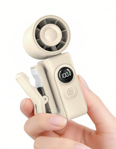 anysun Turbo-handventilator, 13500 RPM Mini Ventilator 118g Leichter mit 360° Clip, Umhängeband und 180° Klappbar, Smart Display Handventilator Akku Aufladbar für Reise Schminken Frauen Konzerte