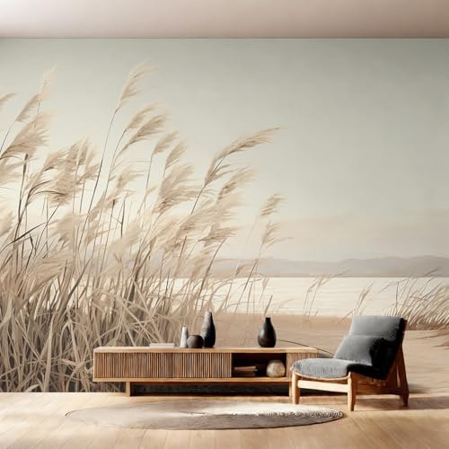 Generisch Vlies Fototapete Pampasgras 400x280 cm, Tapete Beige Tapeten Vliestapete Wohnzimmer Natur Landschaft Schlafzimmer Wandtapete Ornamente Mustertapete W13