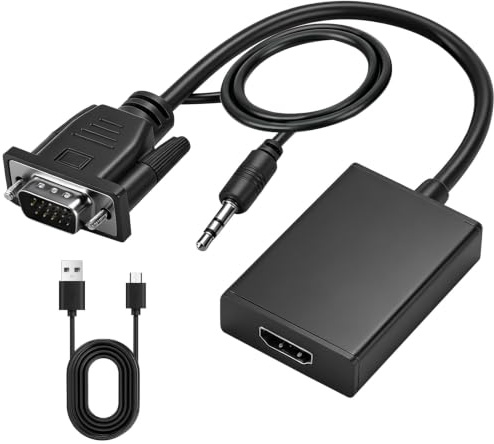 VGA to HDMI Adapter 1080P VGA Source to HDMI Display Converter with Audio | VGA to HDMI Converter USB Powered Cord HD Resolution Plug and Play for Laptop Computer PC Desktop Monitor Xbox HDTV Projector