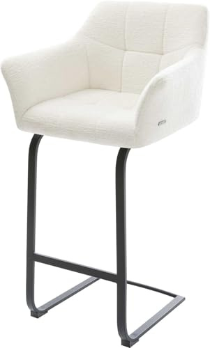 DELIFE Barstuhl Yulo-Flex Freischwinger Flach Metall Schwarz Bouclé Soft Beige