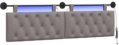 vidaXL Hängendes Kopfteil Mit LED Licht Taupe Stoff, Moderner Schlafzimmerkopf, rechteckiges Polster, Cozier Rückenlehne, minimalistische Deko, platzsparend