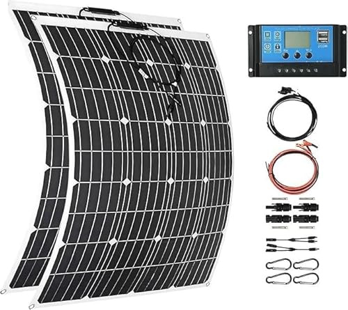 TPTAWF Kit de panneaux solaires flexibles de 1000 W, 2 panneaux solaires monocristallins de 500 W ETFE avec contrôleur de charge intelligent MPPT de 50 A, 12 V-36 V, idéal pour camping-car