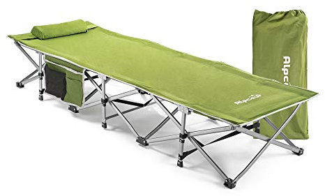Alpcour Klappbares Campingbett – extra starkes Einzelpersonenbett in einer Tasche mit Kissen für den Innen- und Außenbereich luxuriöses komfortables, robustes Design Erwachsene Kinder bis zu 200 kg