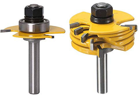 Bestgle 6 Kerf 1/4 Shank Adjustable 3 Wing Joint Slot Cutter Jointing Slotting Router Bit Set 1/16, 3/32, 1/8, 5/32, 3/16, 1/4