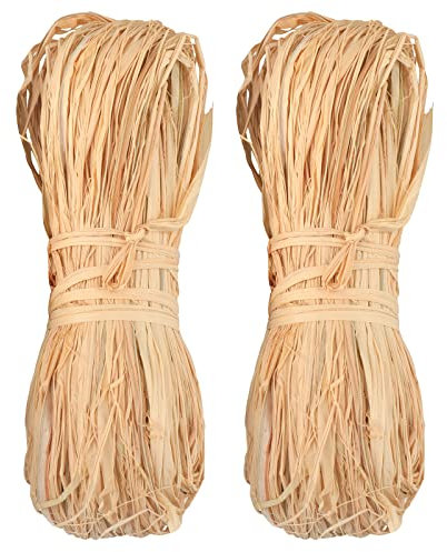 jijAcraft 2 x 50g Bast Raffia Bastband Natur Raffiabast Natur Florbast Raffiabast zum Basteln, Geschenk Dekoration, Weben, Floristen und Garten