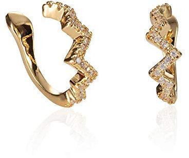 namana Gold Zig Zag Ear Cuff Ohrringe für Damen, Teenager, Mädchen; Ohrringpaar mit Cubic Zirkonia Steinen, Edgy falsche Ohrringe für Frauen ohne Ohrlöcher, Gold Earcuffs mit Schmuckbeutel