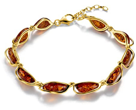 Copal Damen Armband Mit Natürlichem Bernstein In 925 Vergoldetem Silber