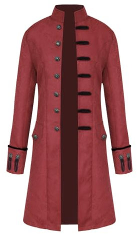 KGIHPC frac steampunk medievale vittoriano vintage frac da uomo costume medievale da uomo punk a vapore da uomo (Rosso, 2XL)