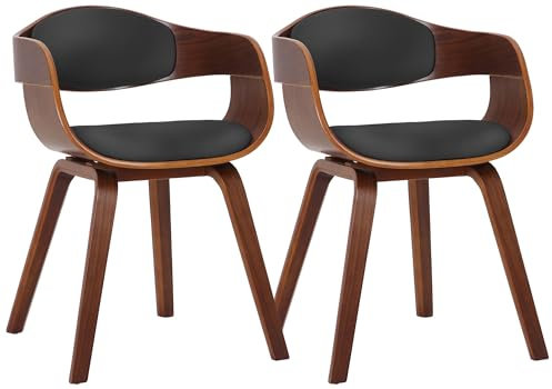 CLP 2er-Set Esszimmerstühle Kingston, ergonomisch mit gepolsterter Rückenlehne, Kunstleder & Holz, bis 150 kg belastbar, Farbe:walnuss/schwarz