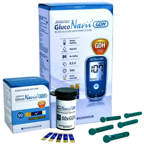 GlucoNavii Blood Sugar Meter (mmol/L) Glucose Monitor Starter Kit + 50 Test Strips + 50 28g Lancets