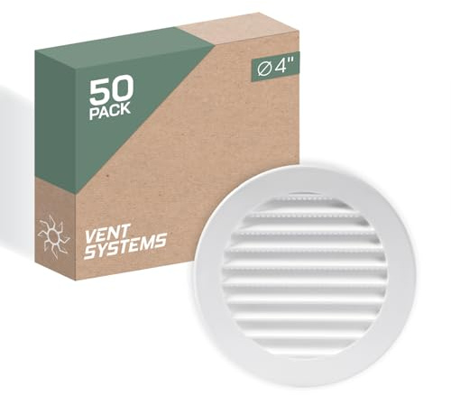 Vent Systems 100 mm / 4 Inch Round Soffit Vent Cover - Pack of 50 - White Louvered Plastic Grill Cover - Vent Grille with Screen Mesh - HVAC, Ducting, Pipe Air Supply Vents for Bathroom, Kitchen